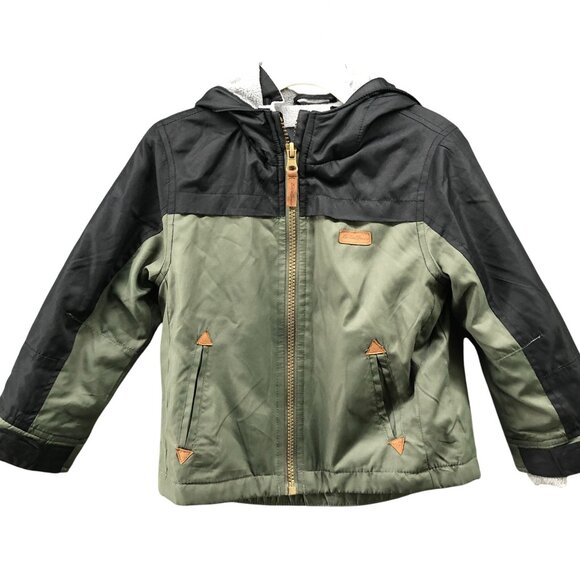 Eddie Bauer Boys 2T Fleece Lined Jacket Olive Green Black Hooded Kids Zip - Picture 1 of 5